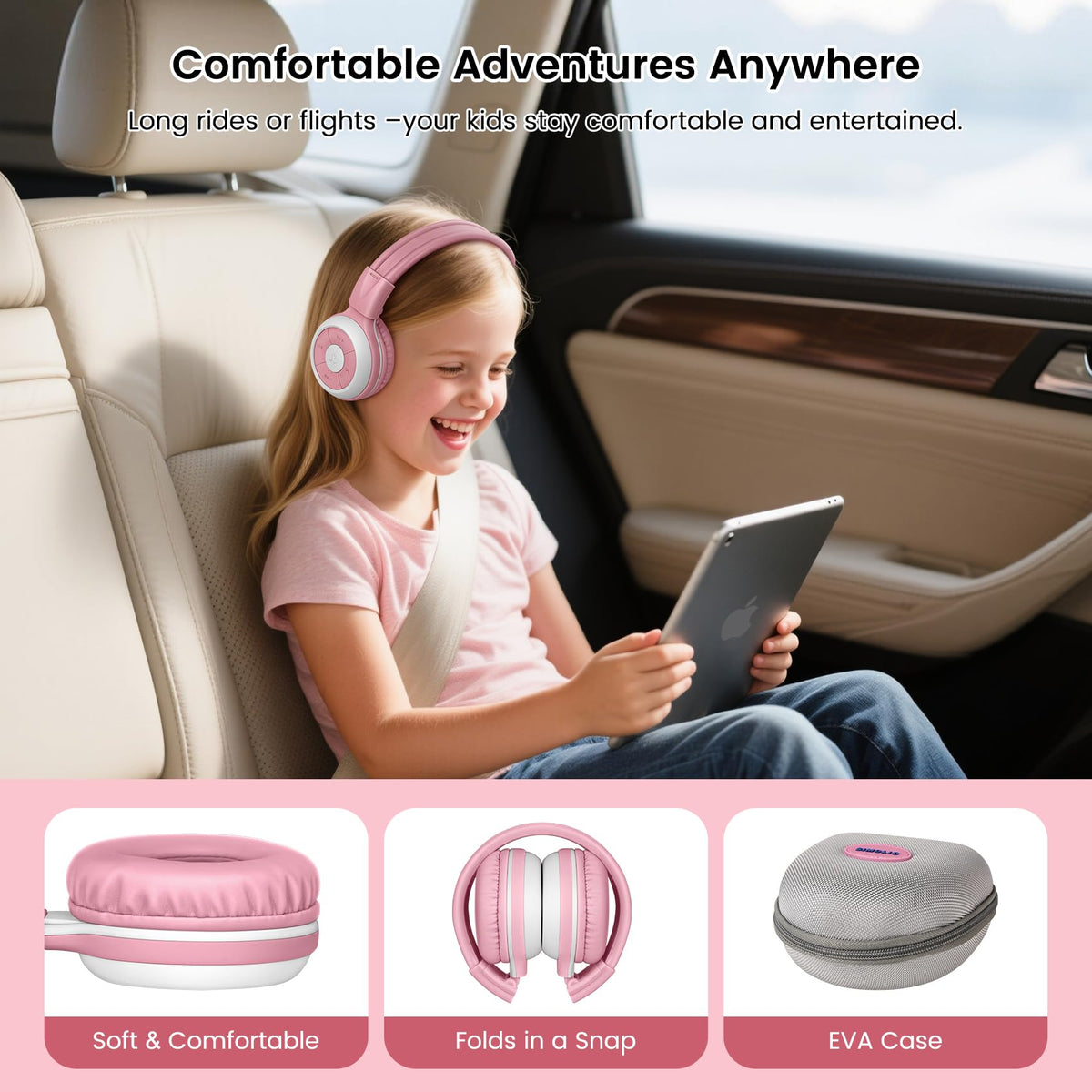 SIMOLIO Kids Wireless Headphones w/Mic for School,75/85/94dB Safe Volume