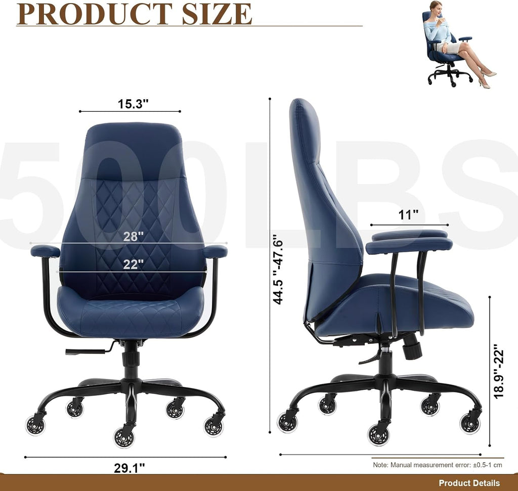 E-Motie Leather Office Chair, Mid Century Modern Desk Chair, Blue