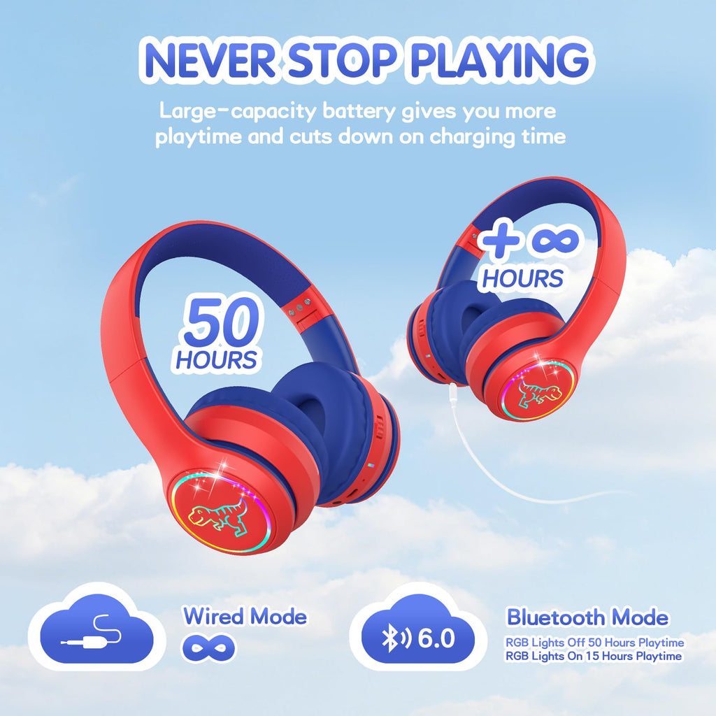 IFECCO Kids Bluetooth Headphones with Case,Cute LED Light Up Cat Ears