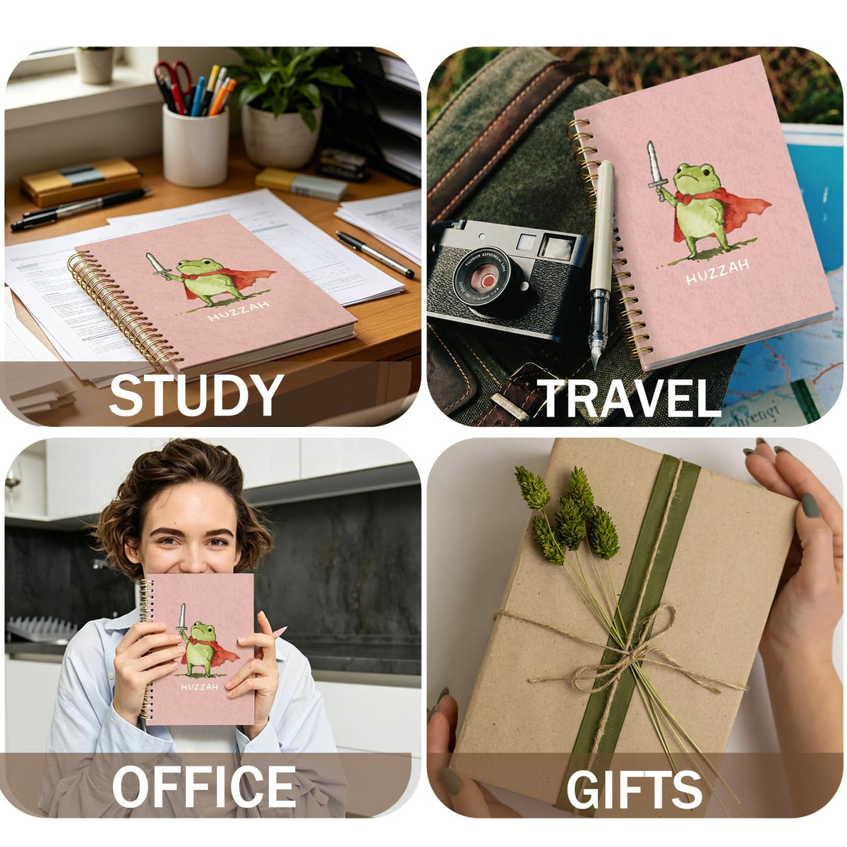 Frog Notebook, Frog Office Supplies, Cute Spiral Journal for Teens