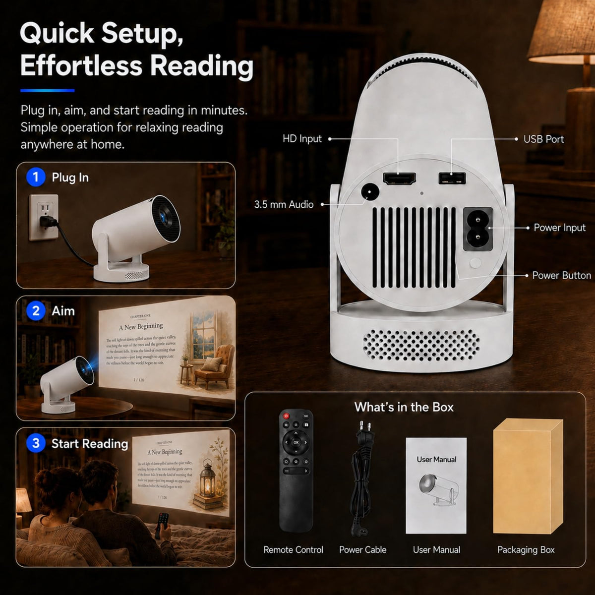 BookGlow Smart Reading Projector with Wireless Page Turner