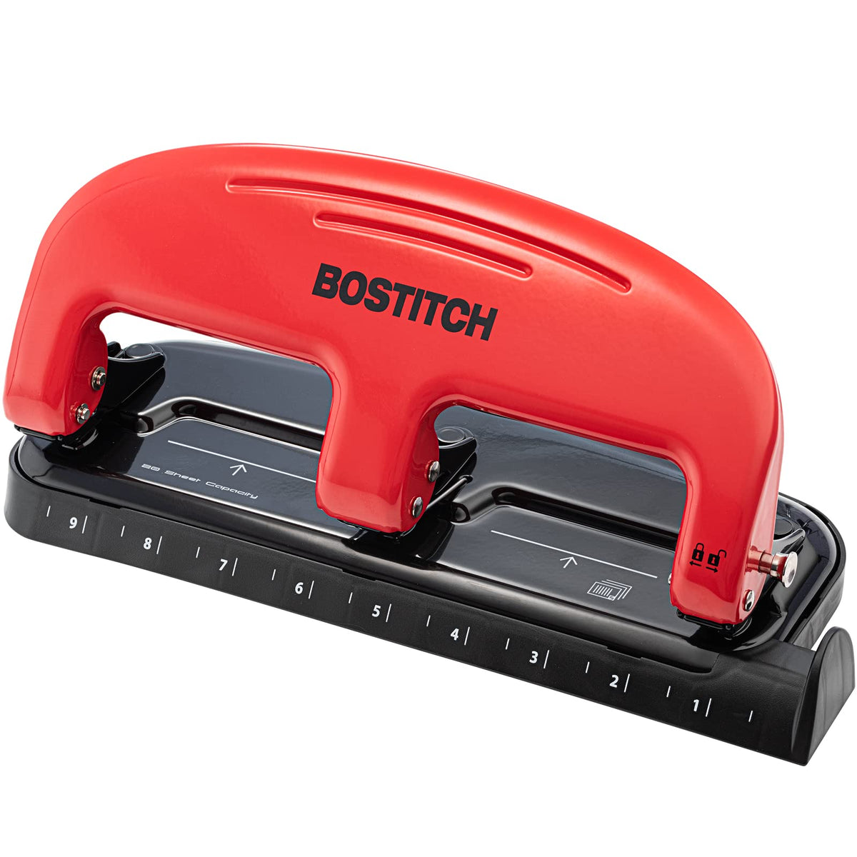 Bostitch EZ Squeeze 3-Hole Punch – 20-Sheet Capacity, No-Jam, Reduced Effort, Metal