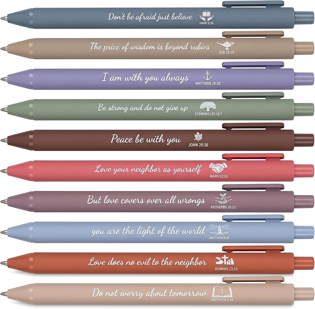 10Pack Bible Pens No Bleed Through, Christian Inspirational Ballpoint Pen