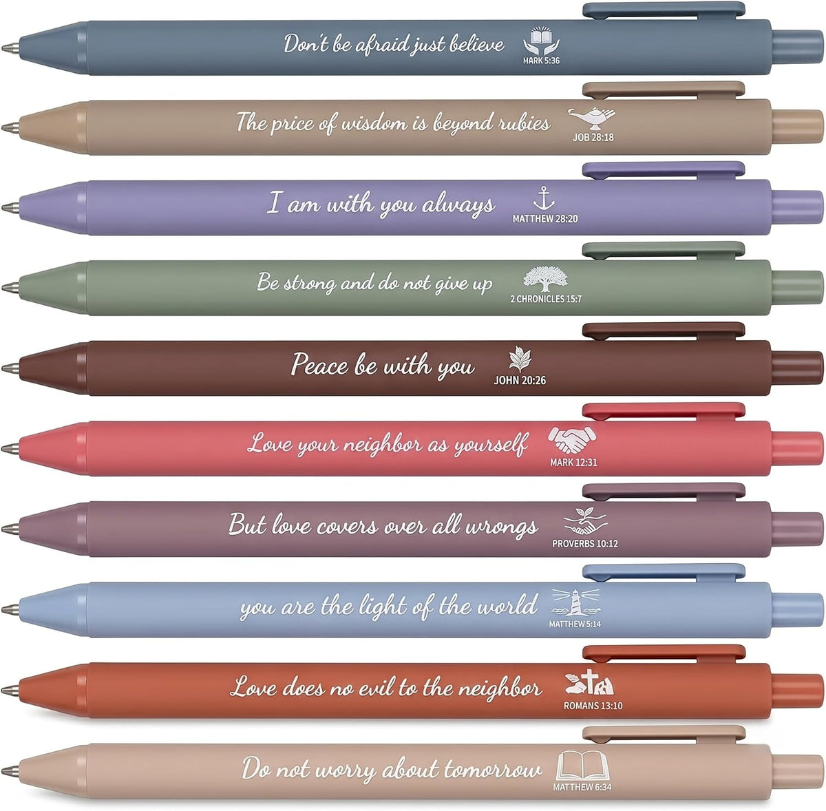 10Pack Bible Pens No Bleed Through, Christian Inspirational Ballpoint Pen