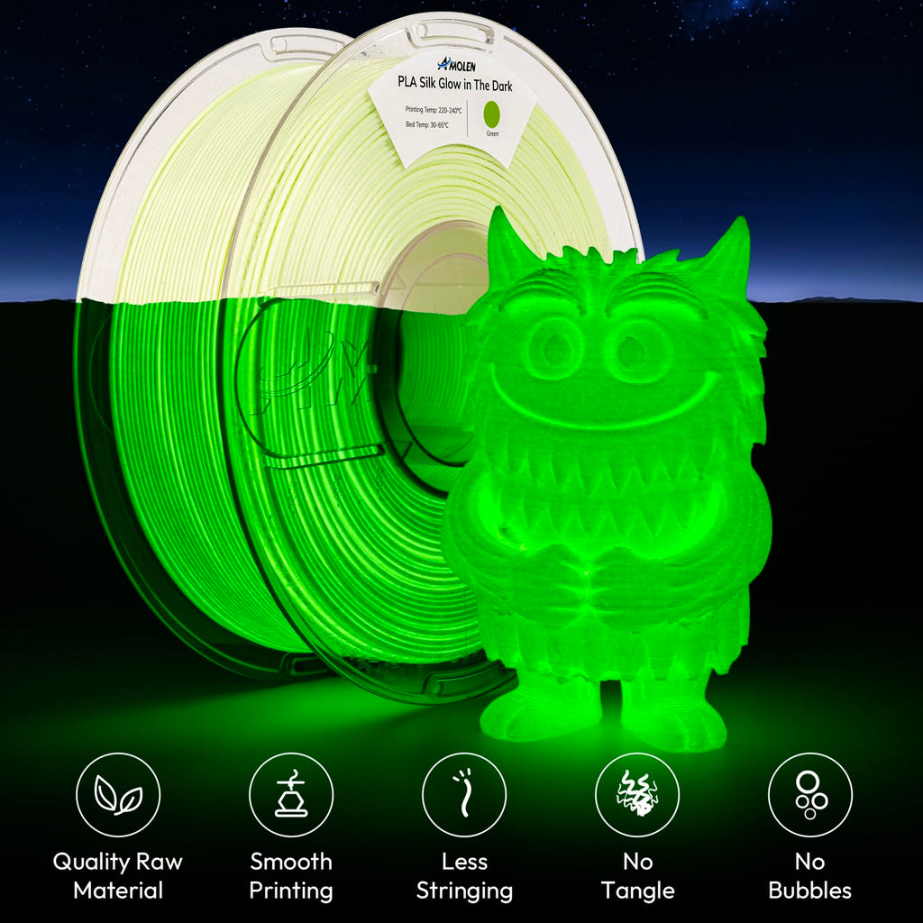AMOLEN 3D PLA Printer Filament, 1.75mm Glow in The Dark Shiny Firefly Blue PLA Filament for 3D Printing, Best with UV Lamps, 1kg Spool (2.2lbs), Dimensional Accuracy +/- 0.02 mm, Fit Most 3D Printers
