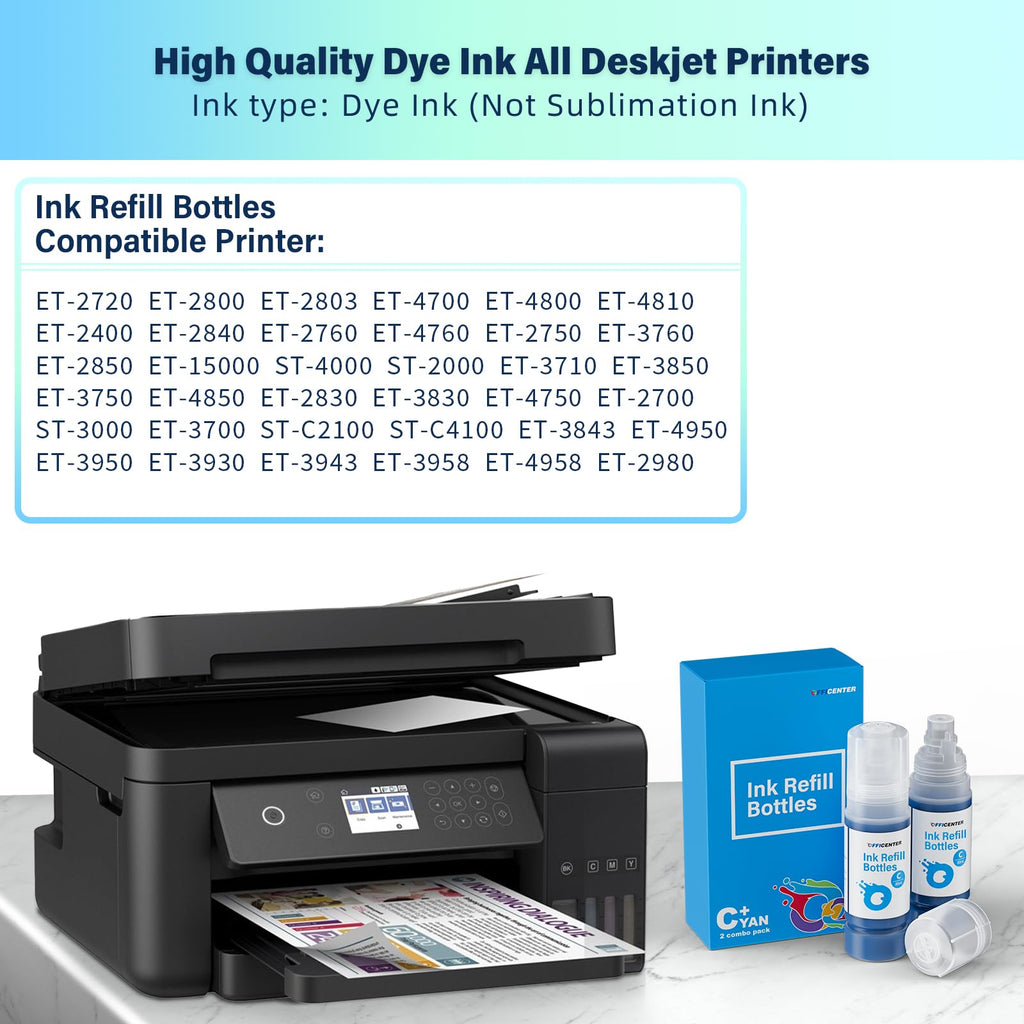 OFFICENTER Compatible Ink Refill Bottles for ET2760 ET-4760 ET2750 ET-3760 ET-2850 ET-15000 ST-4000 ST-2000 ET-3710 ET-3850 ET-3750 ET-4850 ET-3830 ET4750 ET2700 ST3000 ET3700 Printer(2BK C M Y)