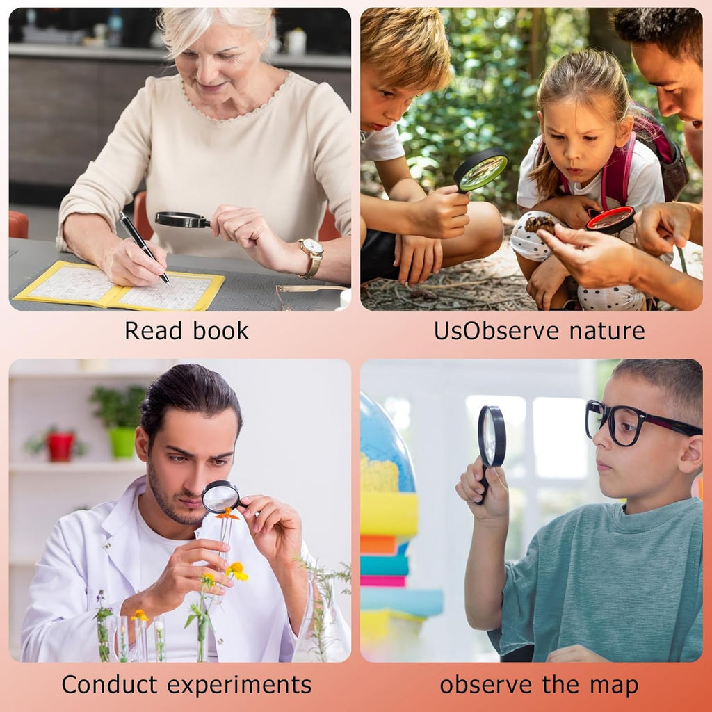 2-Set 75mm 10X Hand-Held Reading Magnifier with Non-Slip Rubber Grip, Good for Senior Users, Hobby Exploring & Scientific Activities