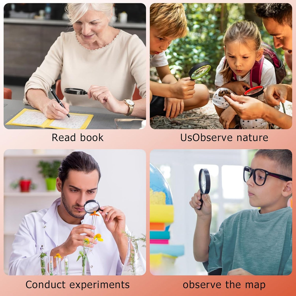2-Set 75mm 10X Hand-Held Reading Magnifier with Non-Slip Rubber Grip, Good for Senior Users, Hobby Exploring & Scientific Activities