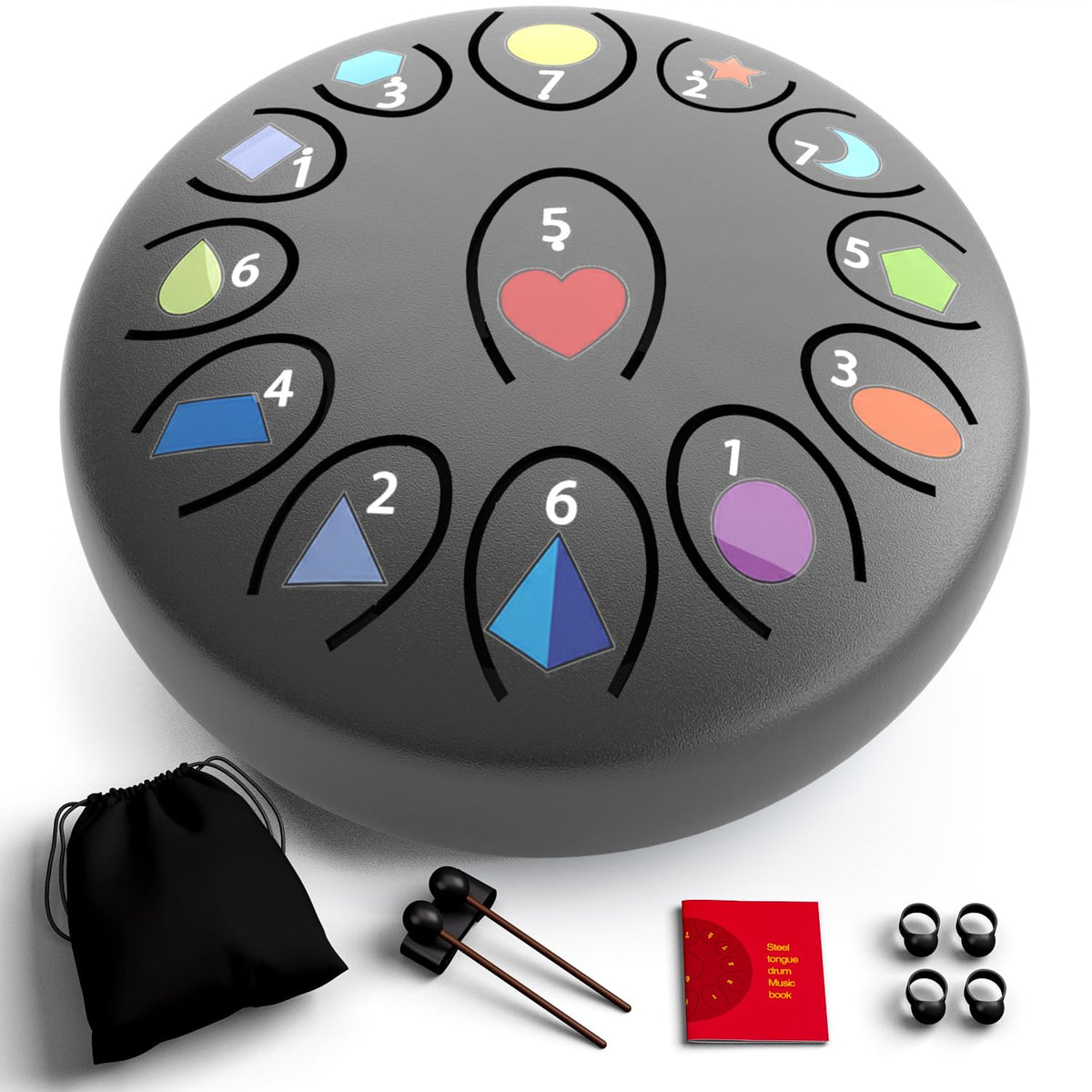 Ironkoi 6.8" Steel Tongue Drum — 13-Note Rain Drum with UV Printed Notes