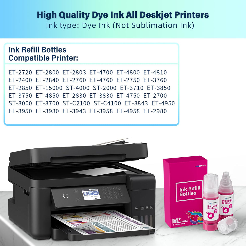OFFICENTER Compatible Ink Refill Bottles for ET2760 ET-4760 ET2750 ET-3760 ET-2850 ET-15000 ST-4000 ST-2000 ET-3710 ET-3850 ET-3750 ET-4850 ET-3830 ET4750 ET2700 ST3000 ET3700 Printer(2BK C M Y)