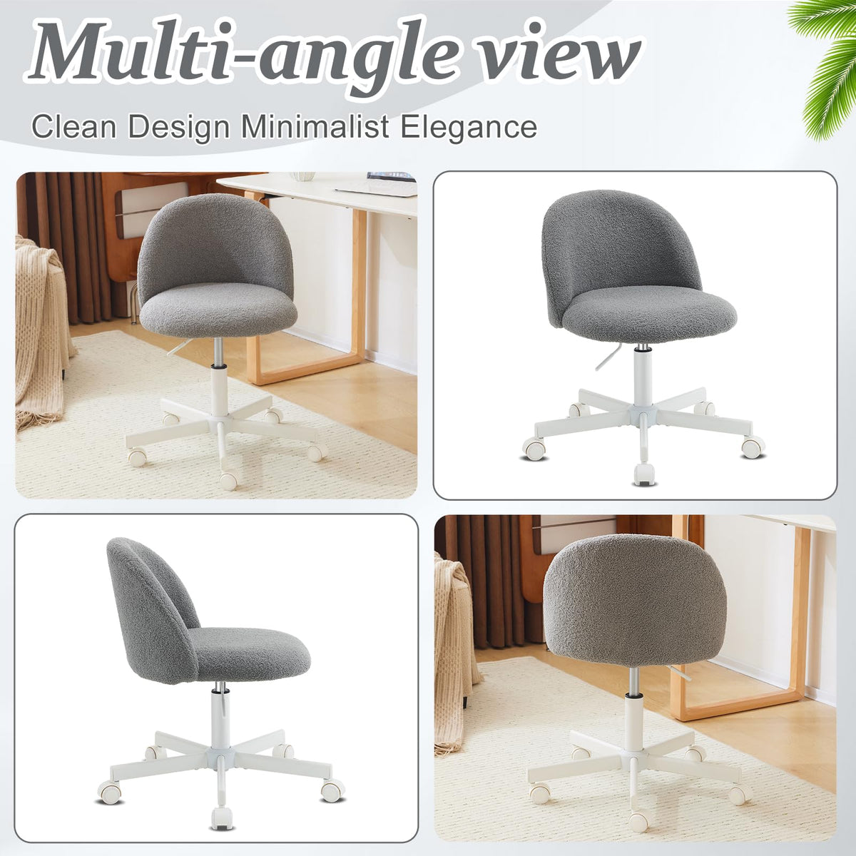VINGLI Cute Candy Chair Armless Comfy Small Office Desk Vanity Chair with Wheels & Lumbar Support,Teddy Adjustable Rolling Swivel Computer Task Ch for Home Office,Bedroom,Gentle Pink