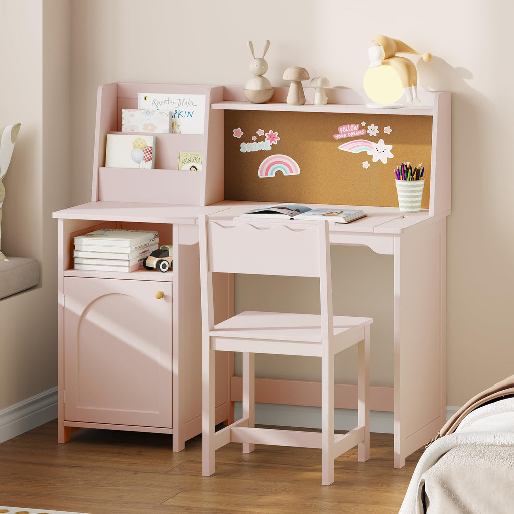 Treocho Kids Study Desk and Chair Set with Tiltable Desktop for 3-8 Years