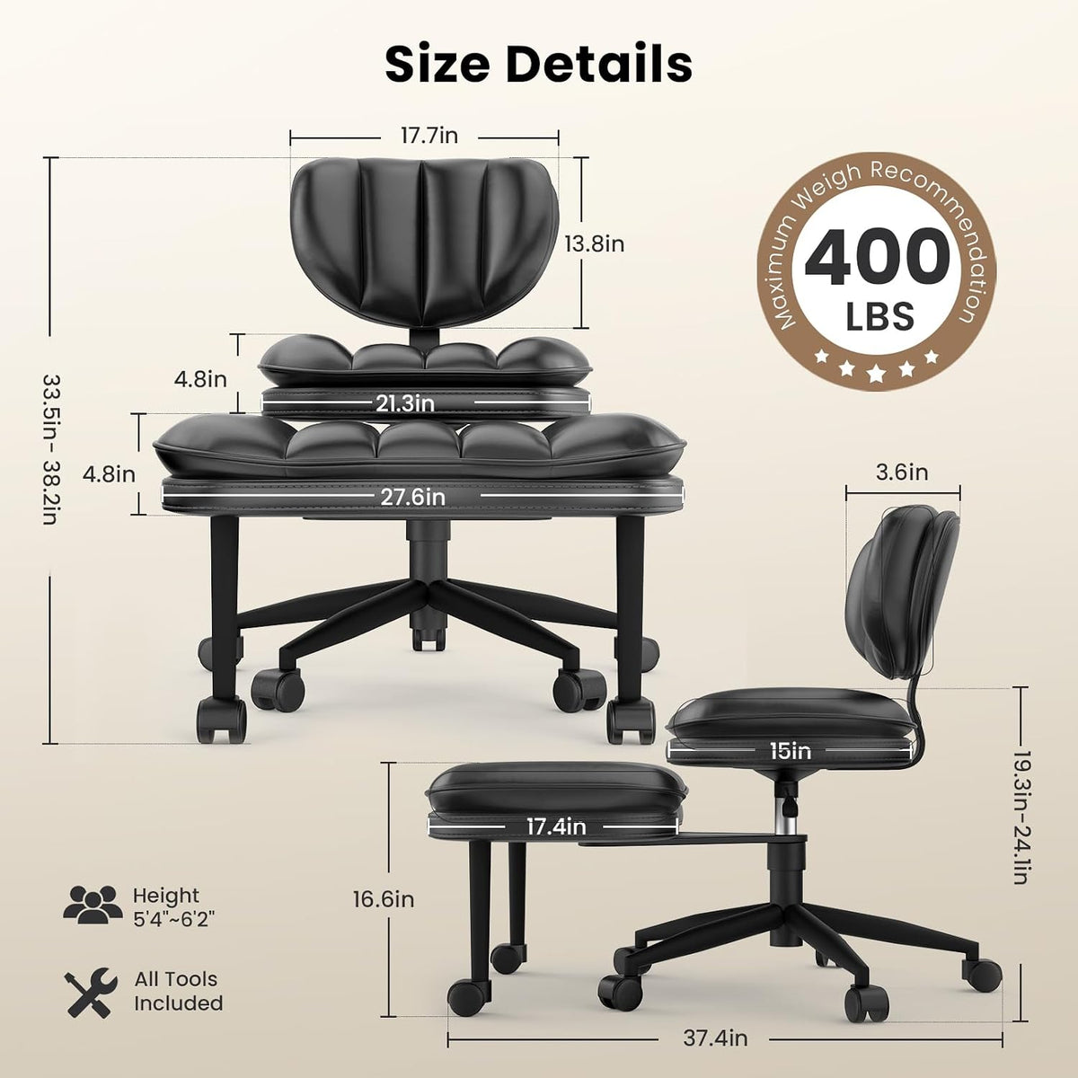HOMRELEXA Cross-Legged Meditation Desk Chair (Standard & Large)