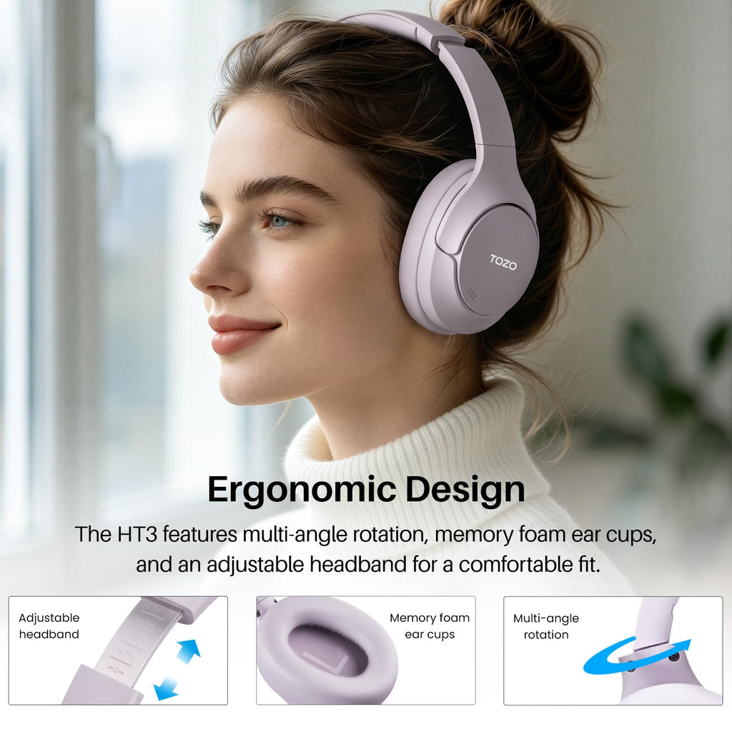 TOZO HT3 Hybrid Noise Cancelling Wireless Headphones, 90H Over Ear Headset