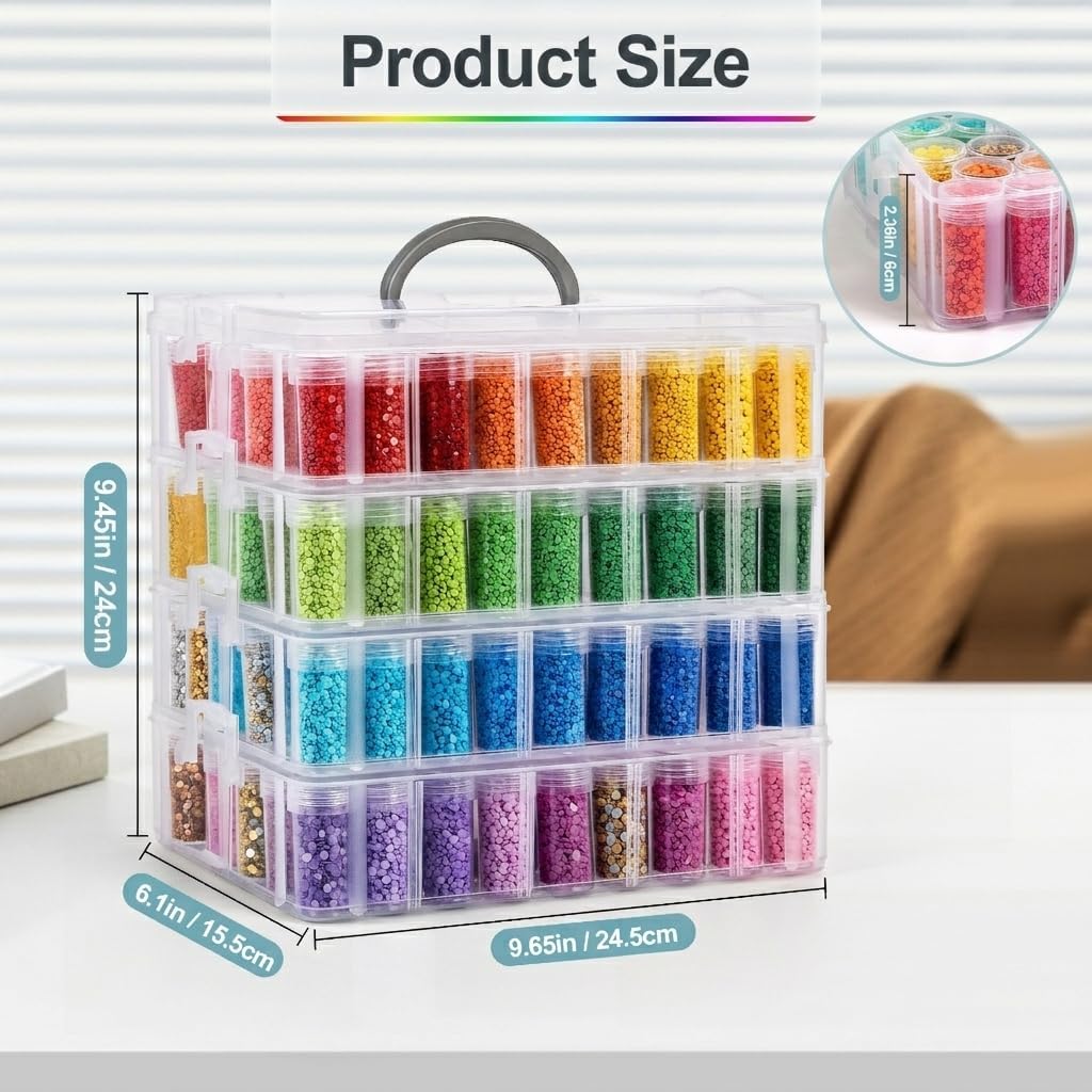 Diamond Art Storage Organizer, 200 Jars, 4-Tier Stackable Case
