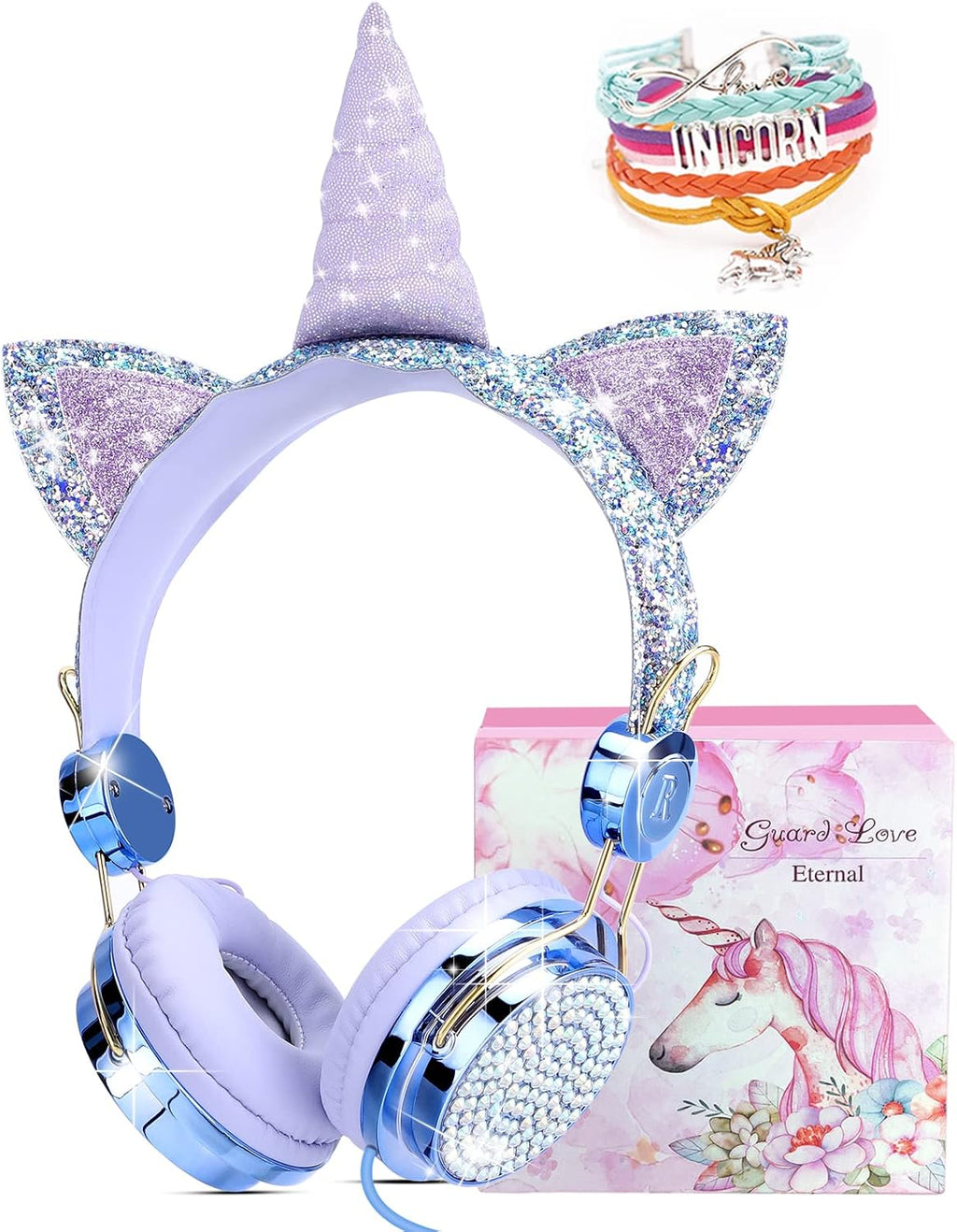 TCJJ Unicorn Kids Wired Headphones with Mic, 3.5mm Jack, On Ear
