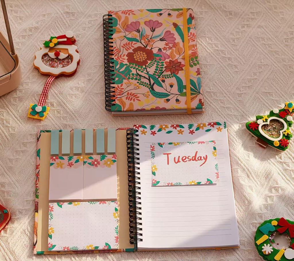 A5 Spiral Sticky Notebook,with 9 pads of decorated sticky notes and a handy notebook,for Bible study;Note Pads Teacher Appreciation Gift Writing Memo Pads School Office Supplies and Daily Life Organization (Daisy)