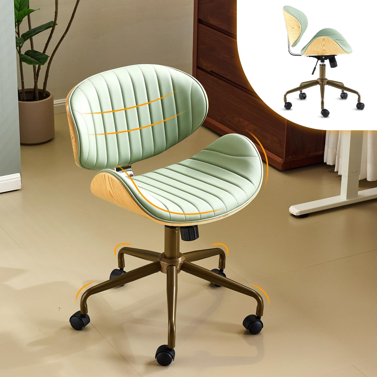 VINGLI Adjustable Armless Study Chair with Curved Wood Shell (Multiple Styles)