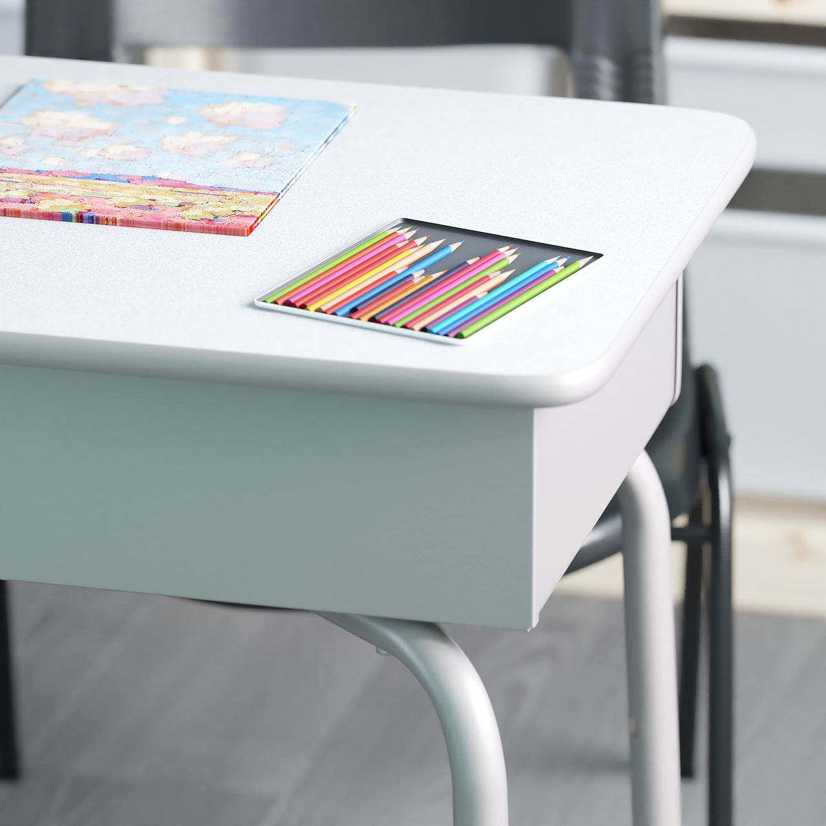 EMMA + OLIVER Adjustable Student Desk with Book Box