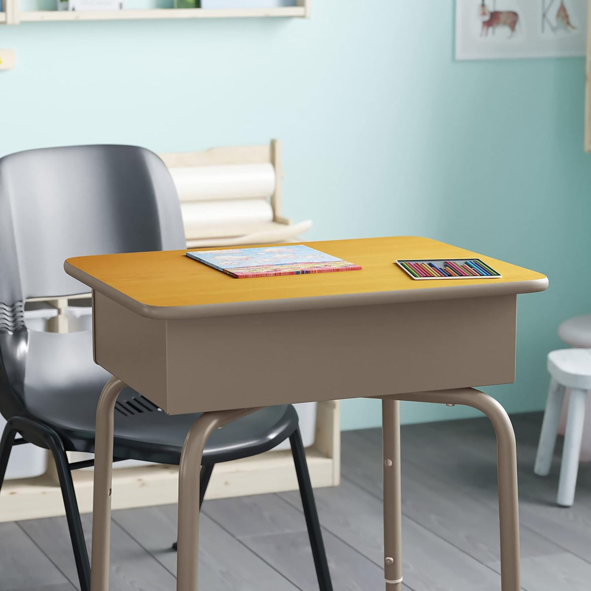 EMMA + OLIVER Adjustable Student Desk with Book Box