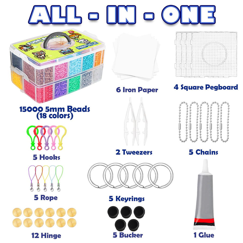 23000 5mm Fuse Beads Kit for Craft Gifts - 22 Colors | 106 Patterns