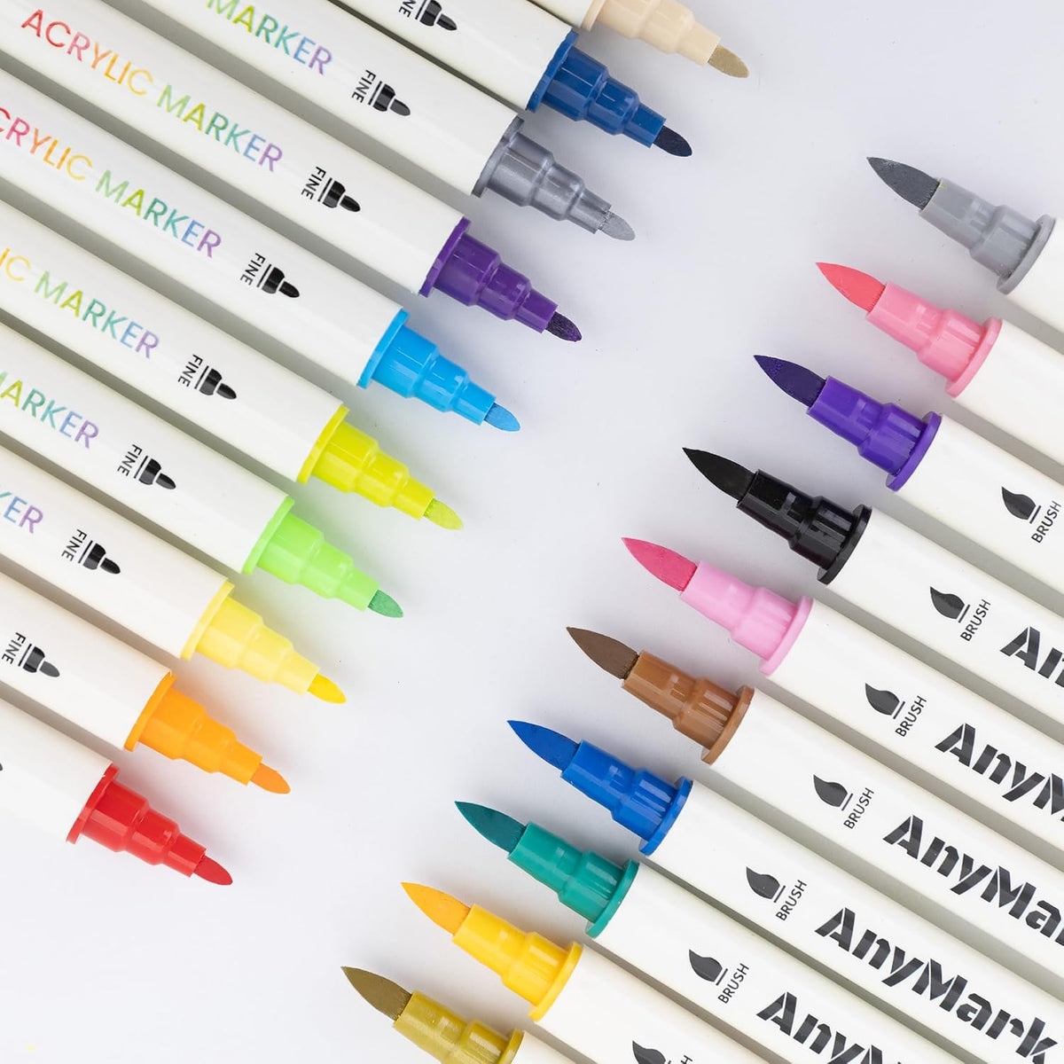 AnyMark 24 Colors Acrylic Paint Markers Brush & Fine Paint Pens