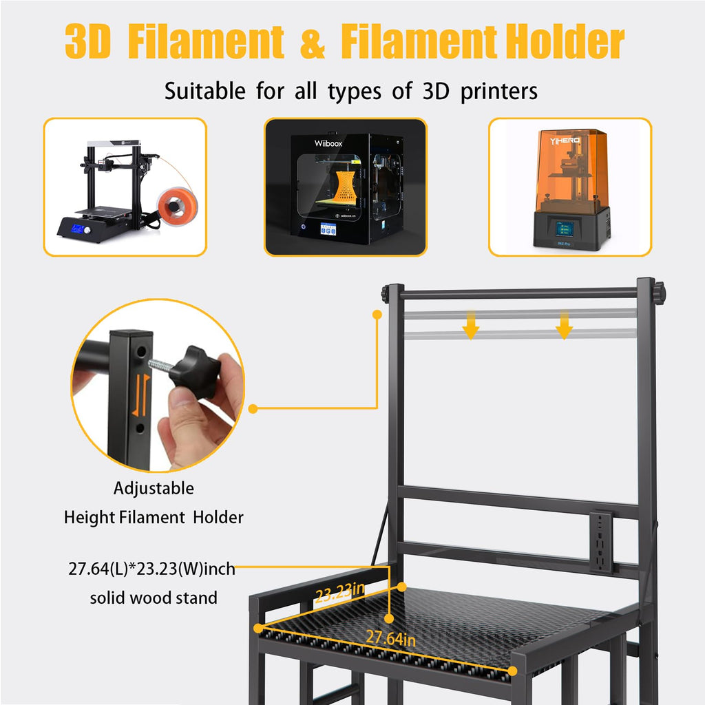 3D Printer Table with Filament Storage 3D Printer Stand with Power Outlet,Heavy Duty 3D Printer Desk for ABS, PLA, TPU Filament Spools, Home Offices and Studios Retro Brown