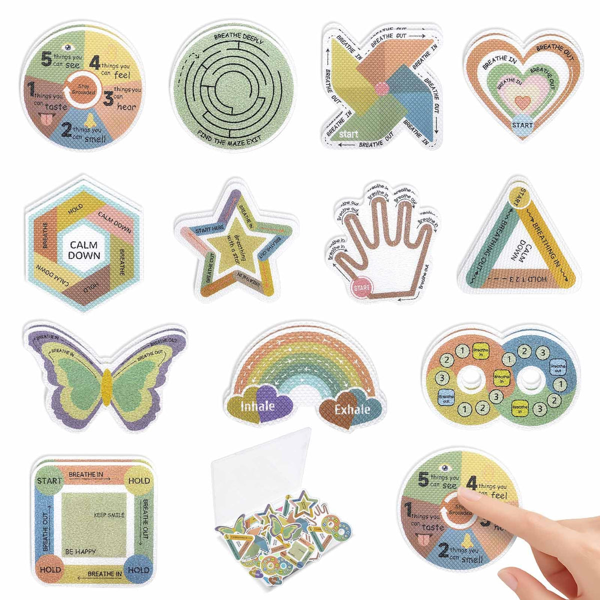 108 Pieces Sensory Stickers - 2 Textured Surface Sensory Stickers with Storage Box - Fidget Strips for Adults, and ADHD - Anxiety Relief Mindfulness Stickers for Office Desk