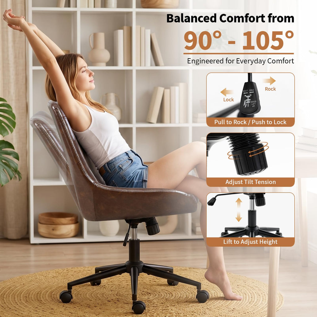 Home Armless Office Desk Chair, Linen Small Computer Chair with Adjustable Height, Removable Cushion, Comfy Rolling 360° Swivel Vanity Task Chair, Blue