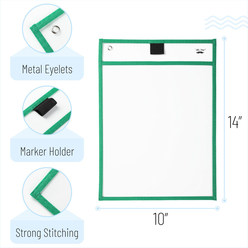 Mr. Pen- Reusable Dry Erase Pocket Sleeves, 10" x 14", 6 Pack, Colorful