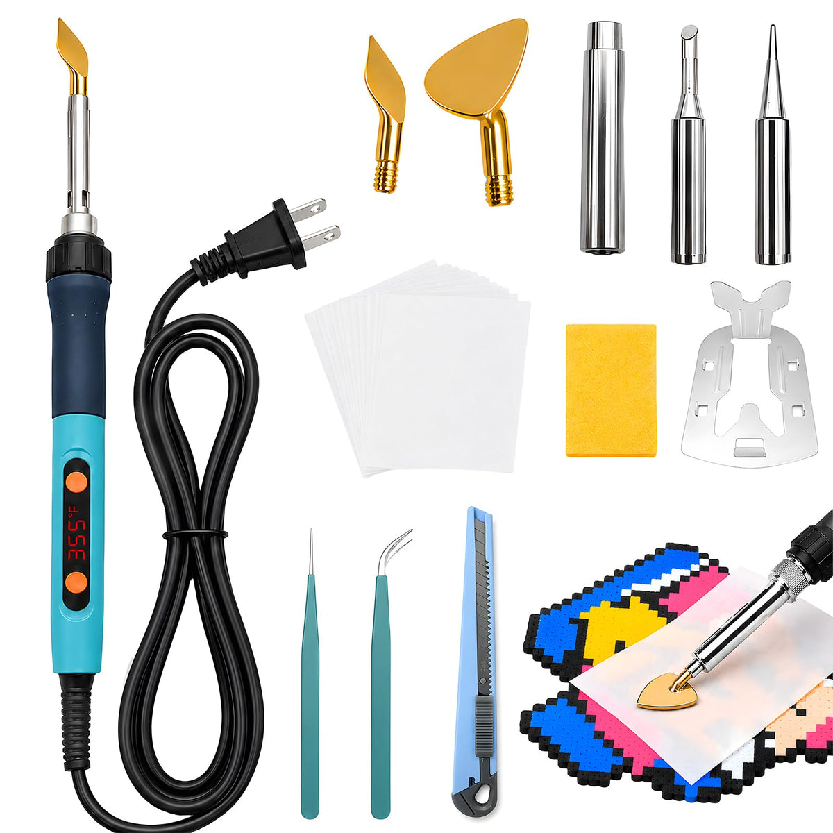 Fuse Bead Repair Iron, Mini Touch-Up Kit for Ironing Beads and Melty Beads, 90W Fast Heating with Precise Temperature Control and Auto Sleep, for Pegboards and DIY Crafts (Pink)