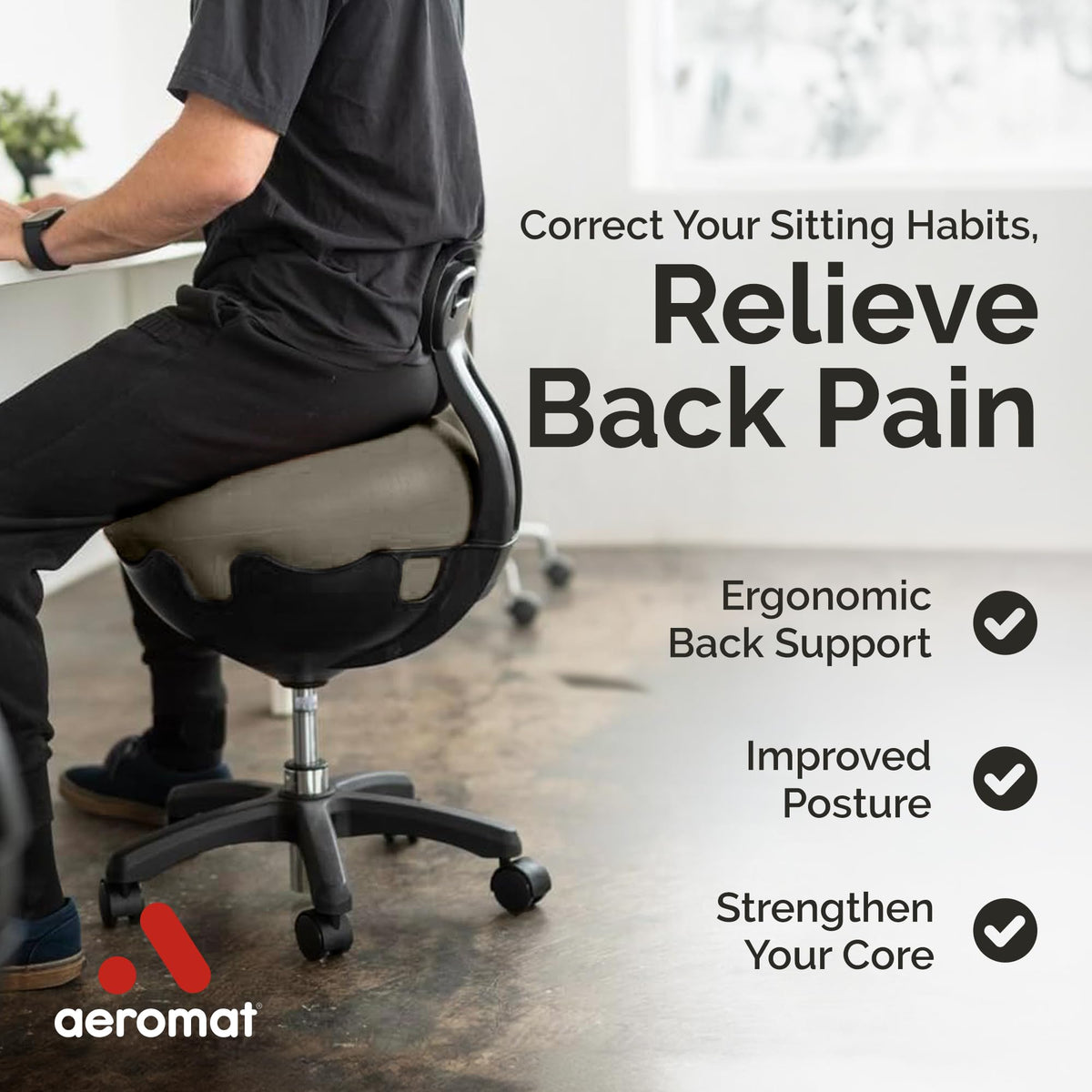Aeromat Elite Yoga Ball Chair Active Sitting & Adjustable Height 250lbs Cap