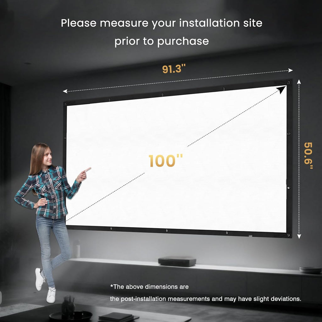 100 Inch Projector Screen with Black Backing, Foldable 16:9