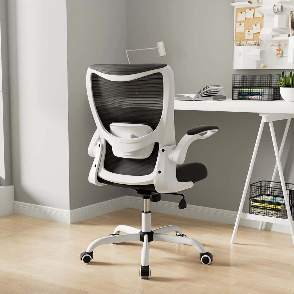 MUXX.STIL Office Chair, Ergonomic Desk Chair with Adjustable Lumbar Support and Flip up Armrest, Breathable Mesh Computer Chair for Home Office, Khaki
