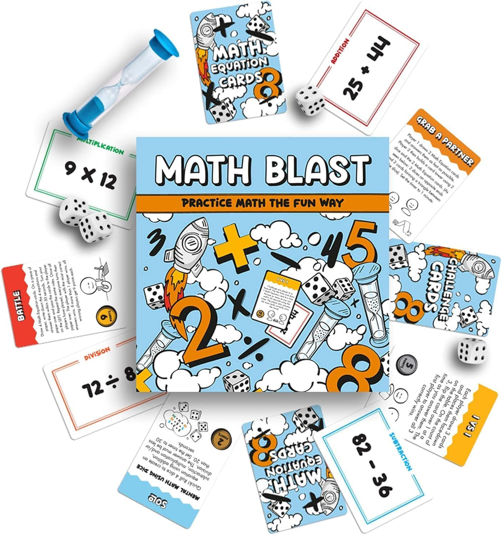 Math Blast! Mental Math Card & Dice Game — Addition, Subtraction, Multiplication & Division (Ages 8–12)