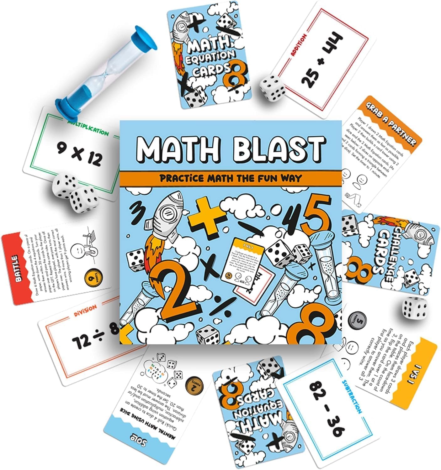 Math Blast! Mental Math Card & Dice Game — Addition, Subtraction, Multiplication & Division (Ages 8–12)