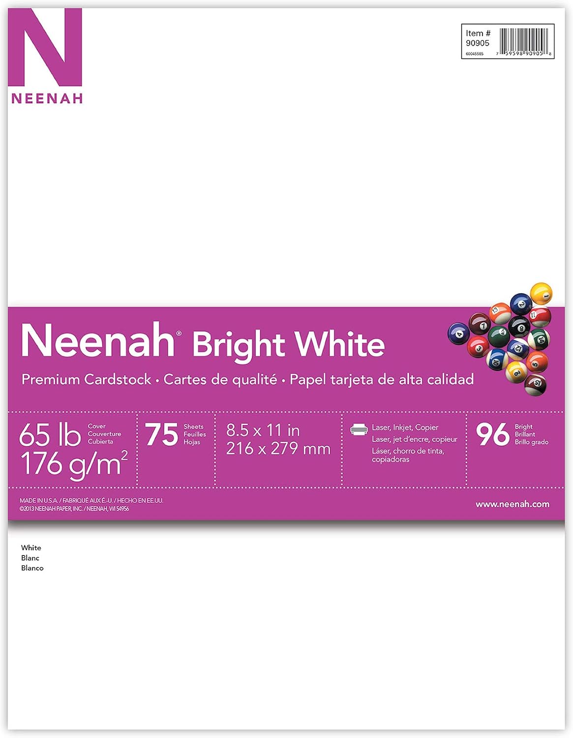 Astrobrights/Neenah Bright White Cardstock, 8.5" x 11", 65 lb, 75 Sheets