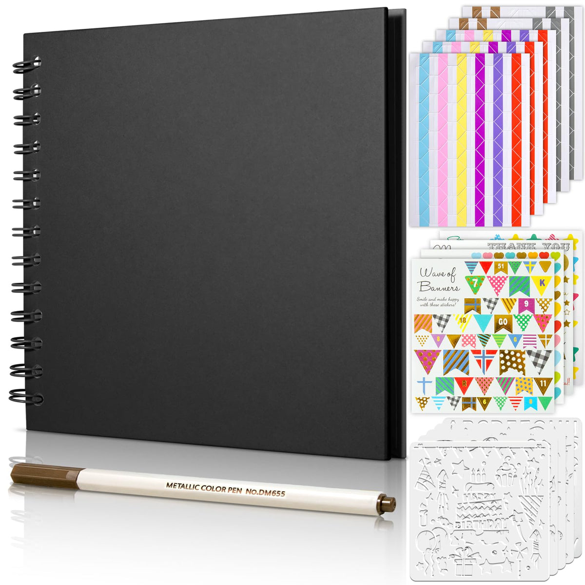Gotideal 80 Pages Scrapbook Album with 10 Metallic Markers, Black