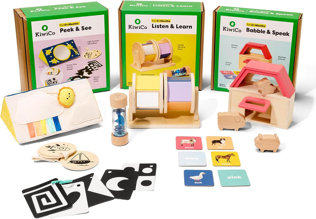 KiwiCo Baby Learning Bundle: Tracking Mirror, Sound Set & Stacker, Ages 0+