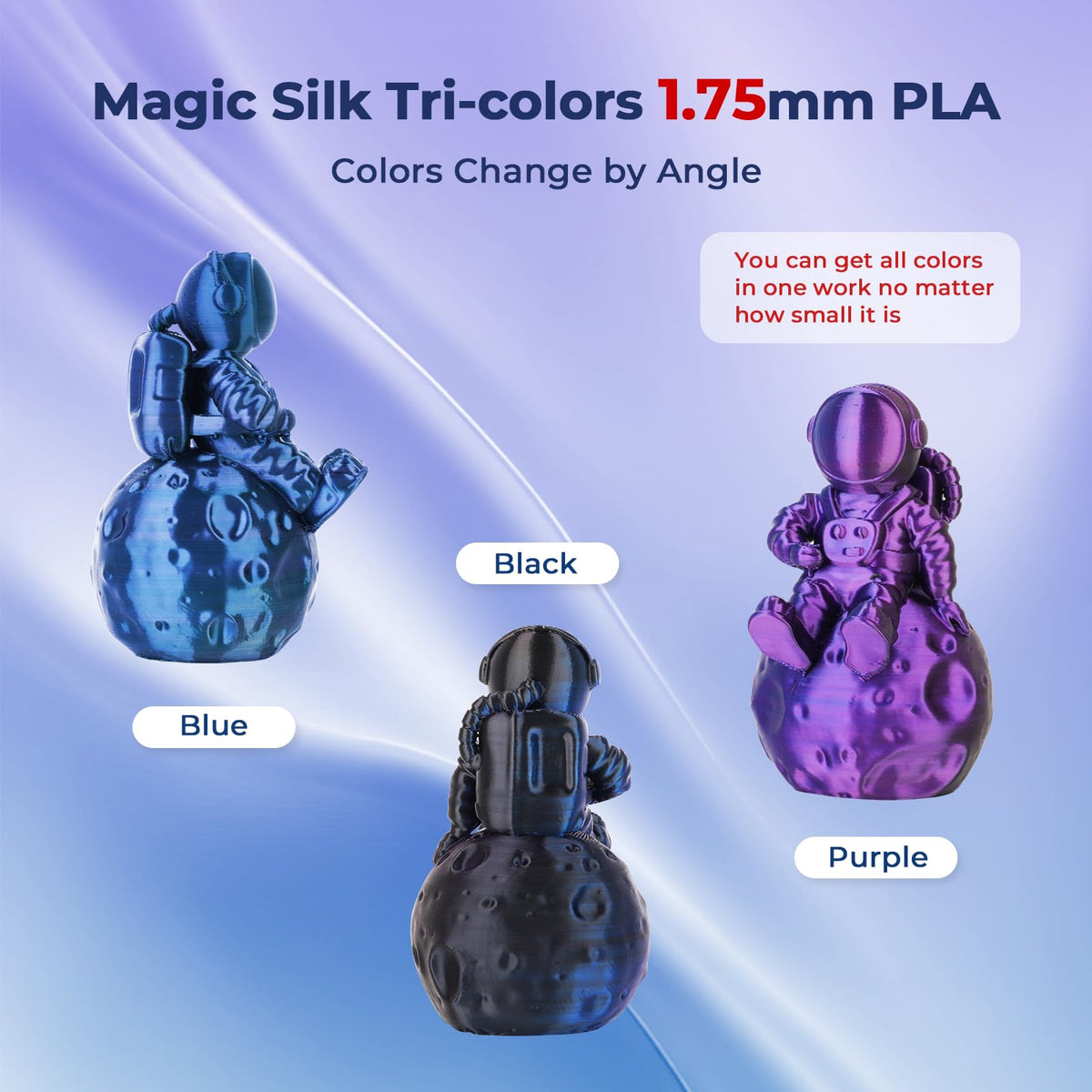 AMOLEN 3D PLA Printer Filament, 1.75mm Glow in The Dark Shiny Firefly Blue PLA Filament for 3D Printing, Best with UV Lamps, 1kg Spool (2.2lbs), Dimensional Accuracy +/- 0.02 mm, Fit Most 3D Printers