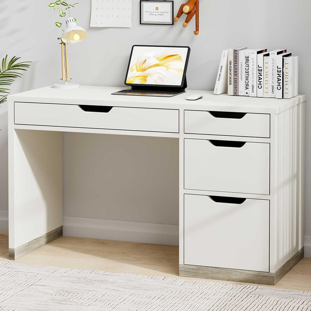 MaverickFurni White Desk with Drawers, 48 Inch Small Computer Desk