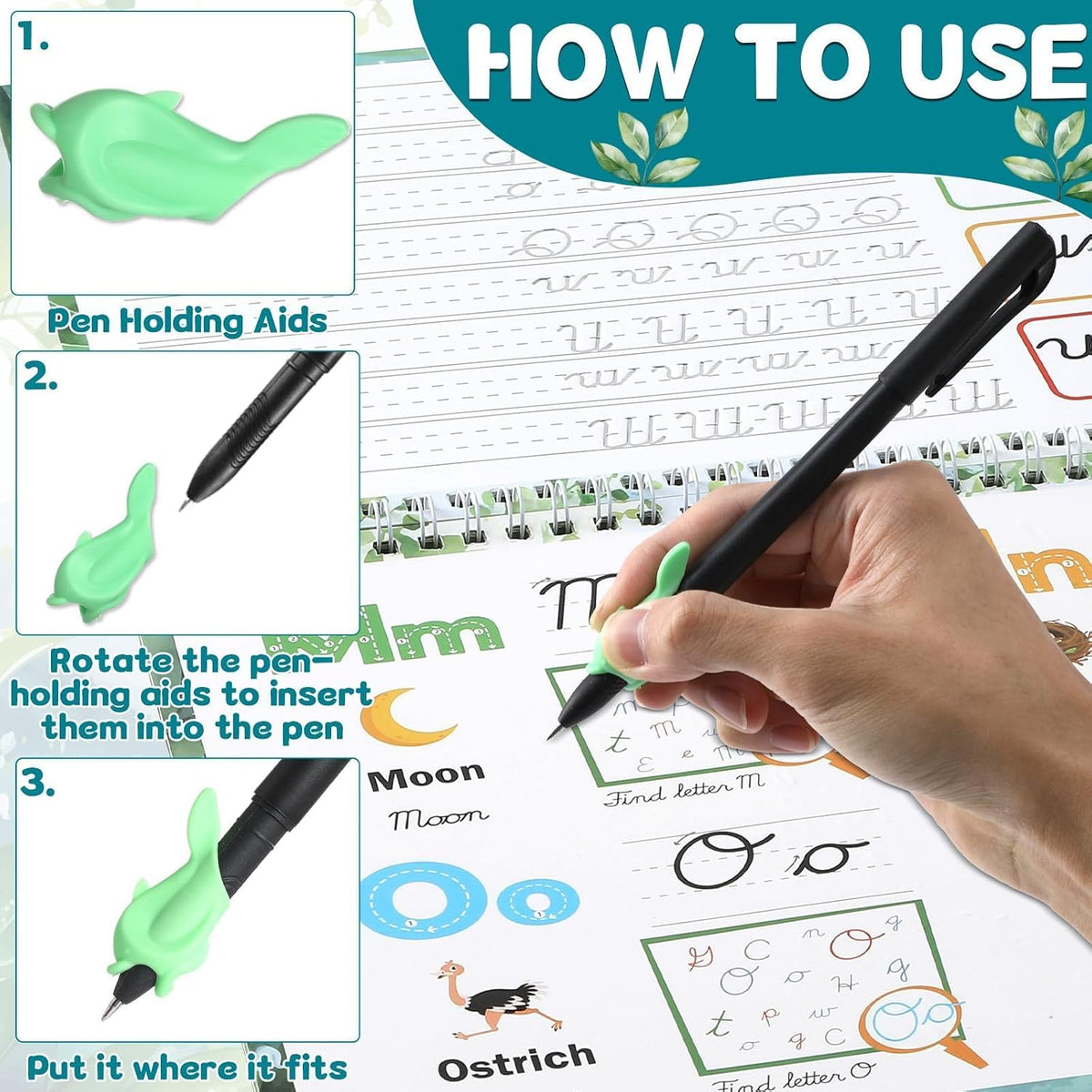 Grooved Cursive Handwriting Workbook Magic Reusable Grooved Cursive Handwriting Practice Guided Tracing with Disappearing Ink Pens for Beginners Kids Learning Activities Supplies (Letters)