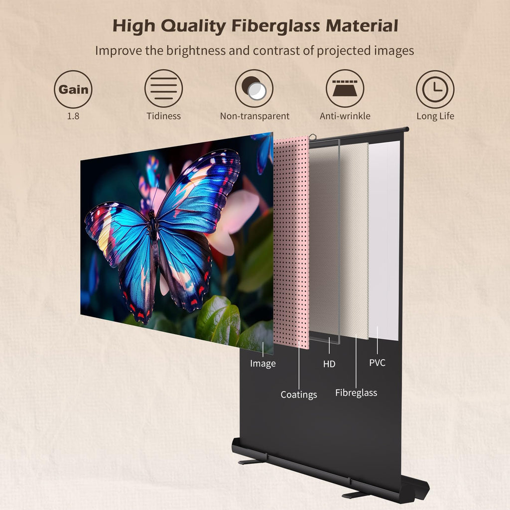 Projector Screen with Stand, 80 Inch Portable Projector Screen Outdoor Indoor, 1.2 Gain Fiberglass Projection Screen, 16:9 Outdoor Movie PVC Screen with Carrying Bag for Movie Night(White Screen)