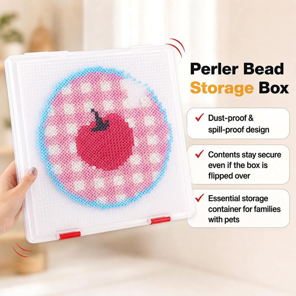 TOSGN 2 Pack Fuse Bead Storage Box, Clear Plastic Project Case with Removable Foam Pads and Secure Snap Latches, 12.6 x 12.4 x 1 in Craft Storage Organizer for Unfinished Bead Art and Pegboards