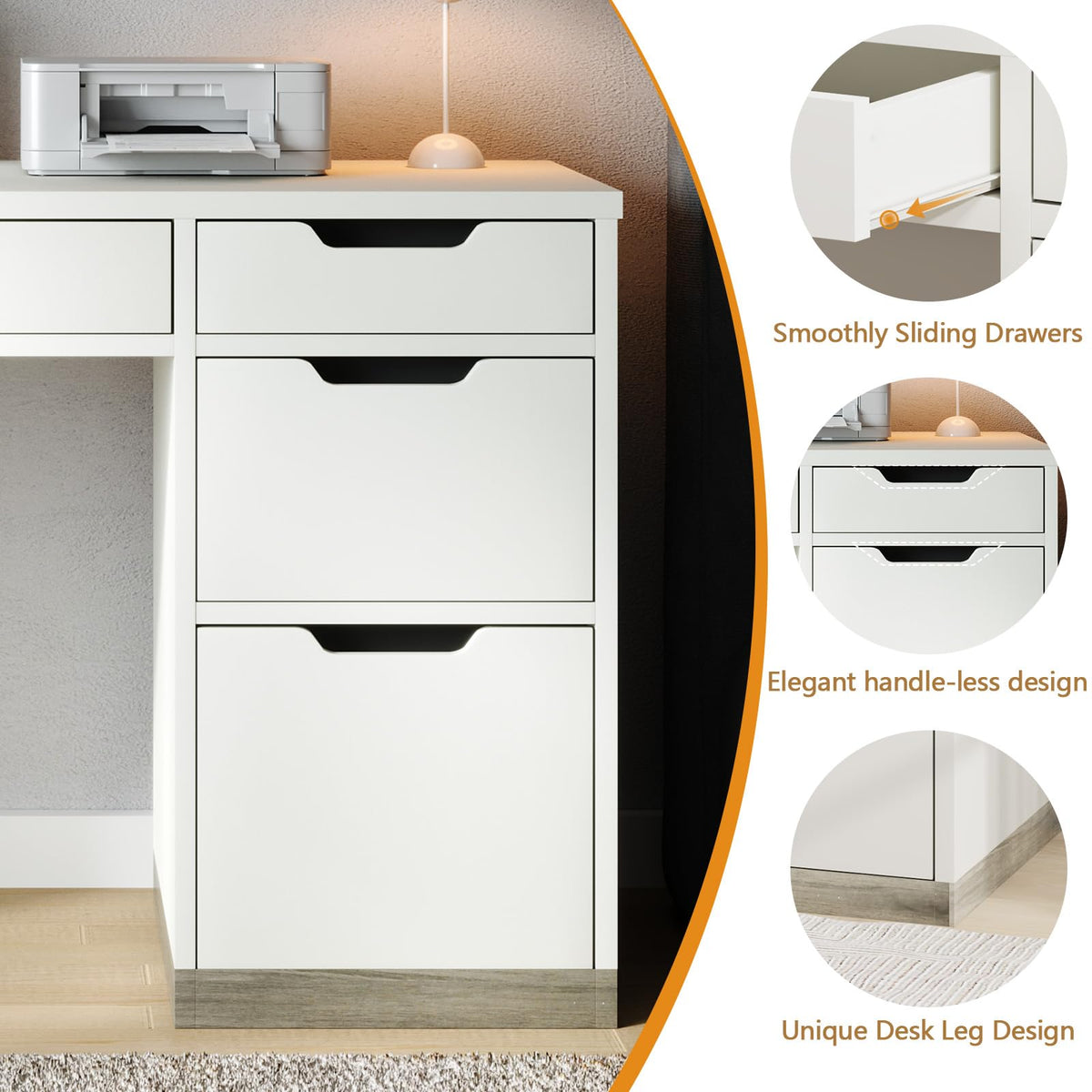 MaverickFurni White Desk with Drawers, 48 Inch Small Computer Desk