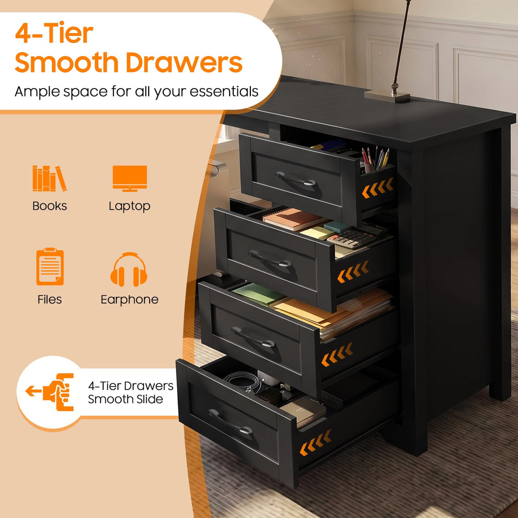 Vabches: 61" Farmhouse L-Shaped Student Study Desk with Drawers & Mobile CPU Mount