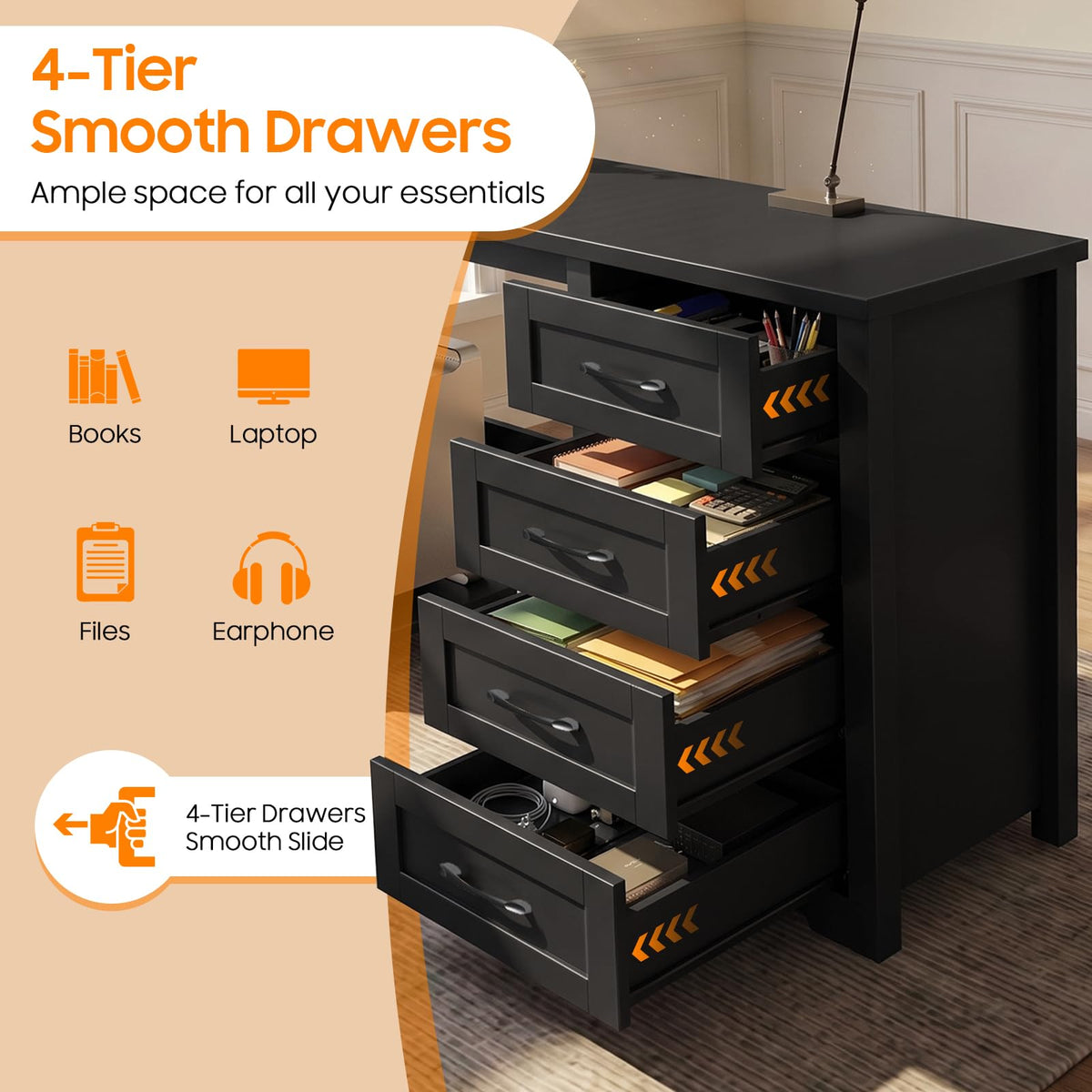 Vabches: 61" Farmhouse L-Shaped Student Study Desk with Drawers & Mobile CPU Mount