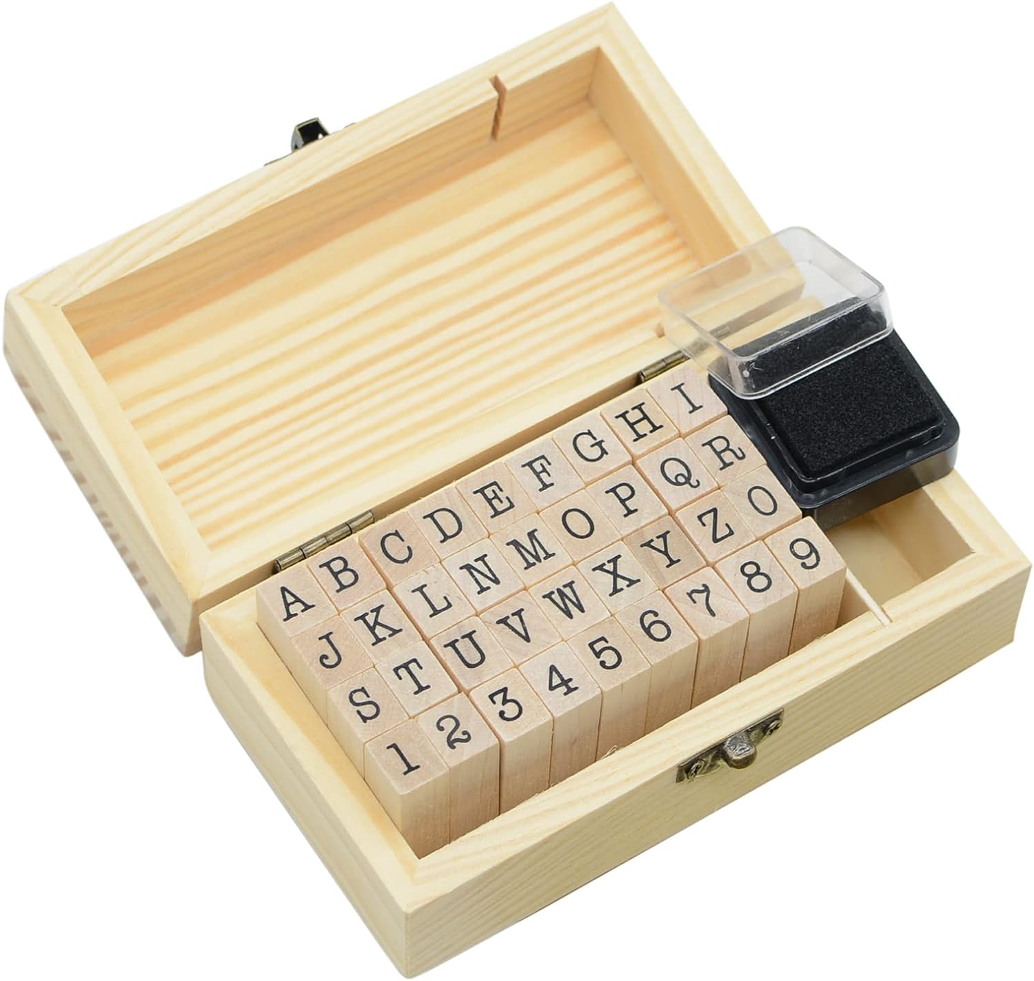 Wooden Alphabet & Number Rubber Stamp Set — 36 Pieces (Grades K–5)