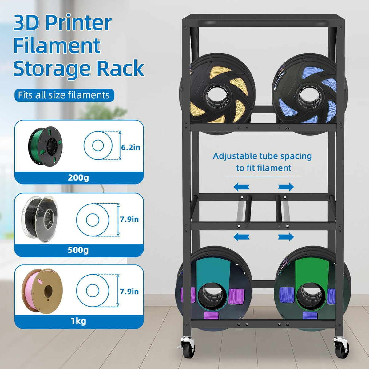 3D Printer Stand Table for 48 Filament Storage Rack, Brown