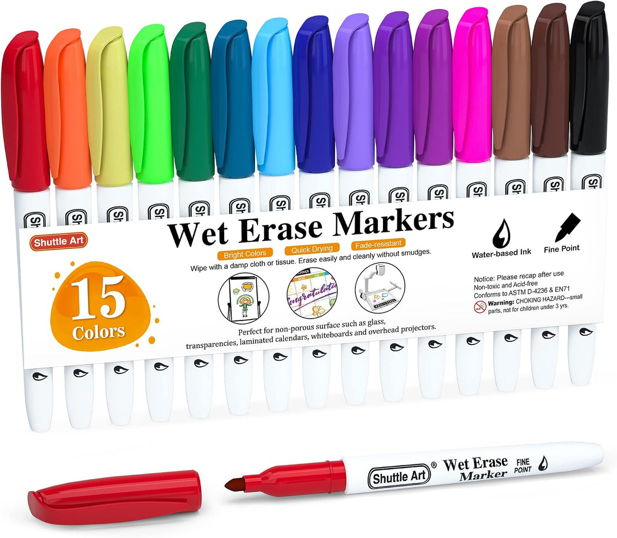 Shuttle Art Wet-Erase Markers for Transparencies (10–15 Count)